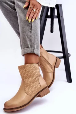 Boto Botki Wiosenne|Brązowe I Beżowe Botki*Damskie Plecione Botki Beżowe Chilly