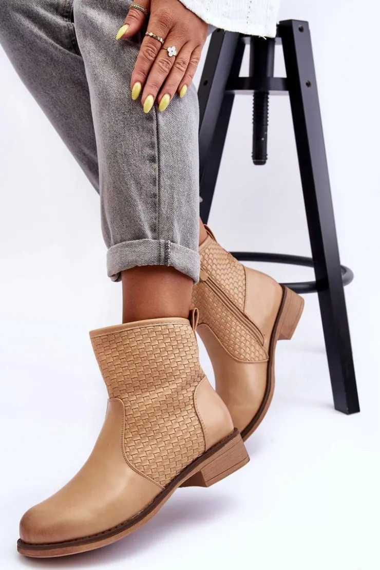 Boto Botki Wiosenne|Brązowe I Beżowe Botki*Damskie Plecione Botki Beżowe Chilly