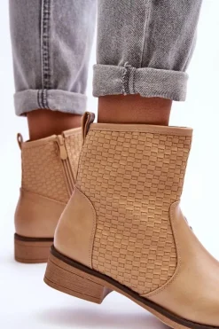 Boto Botki Wiosenne|Brązowe I Beżowe Botki*Damskie Plecione Botki Beżowe Chilly