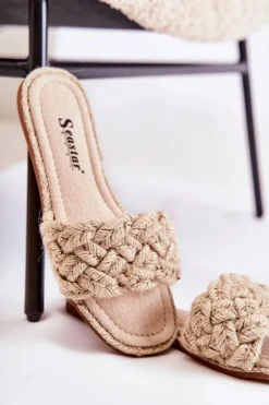 Damskie Boto Damskie Plecione Klapki Beżowe Maraya