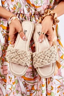 Damskie Boto Damskie Plecione Klapki Beżowe Maraya