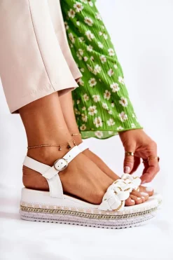 Damskie Boto Damskie Plecione Sandały Na Koturnie Białe Chaves