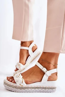 Damskie Boto Damskie Plecione Sandały Na Koturnie Białe Chaves