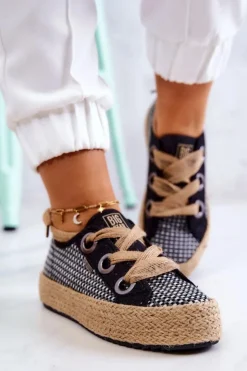 Big Star Shoes Trampki Damskie Big Star|Trampki Damskie Niskie*Damskie Plecione Tenisówki Big Star JJ274393 Czarne