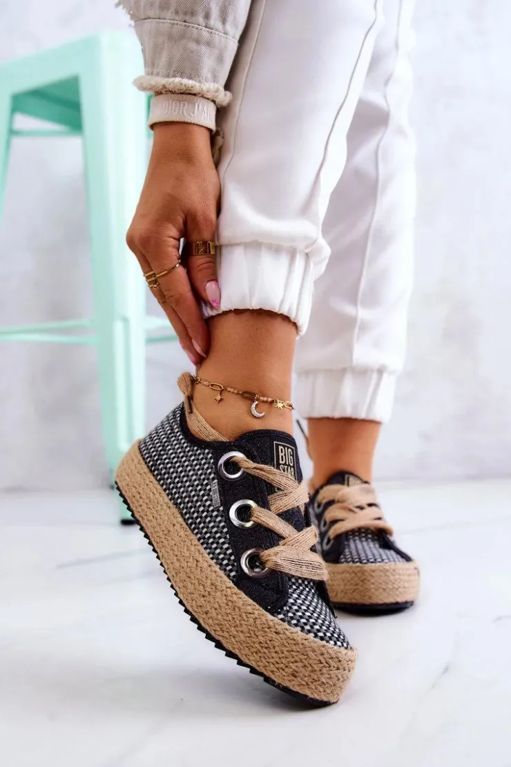 Big Star Shoes Trampki Damskie Big Star|Trampki Damskie Niskie*Damskie Plecione Tenisówki Big Star JJ274393 Czarne