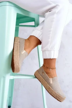 Big Star Shoes Trampki Damskie Slip-On|Trampki Damskie Big Star*Damskie Plecione Tenisówki Slip On Big Star JJ274394 Beżowe