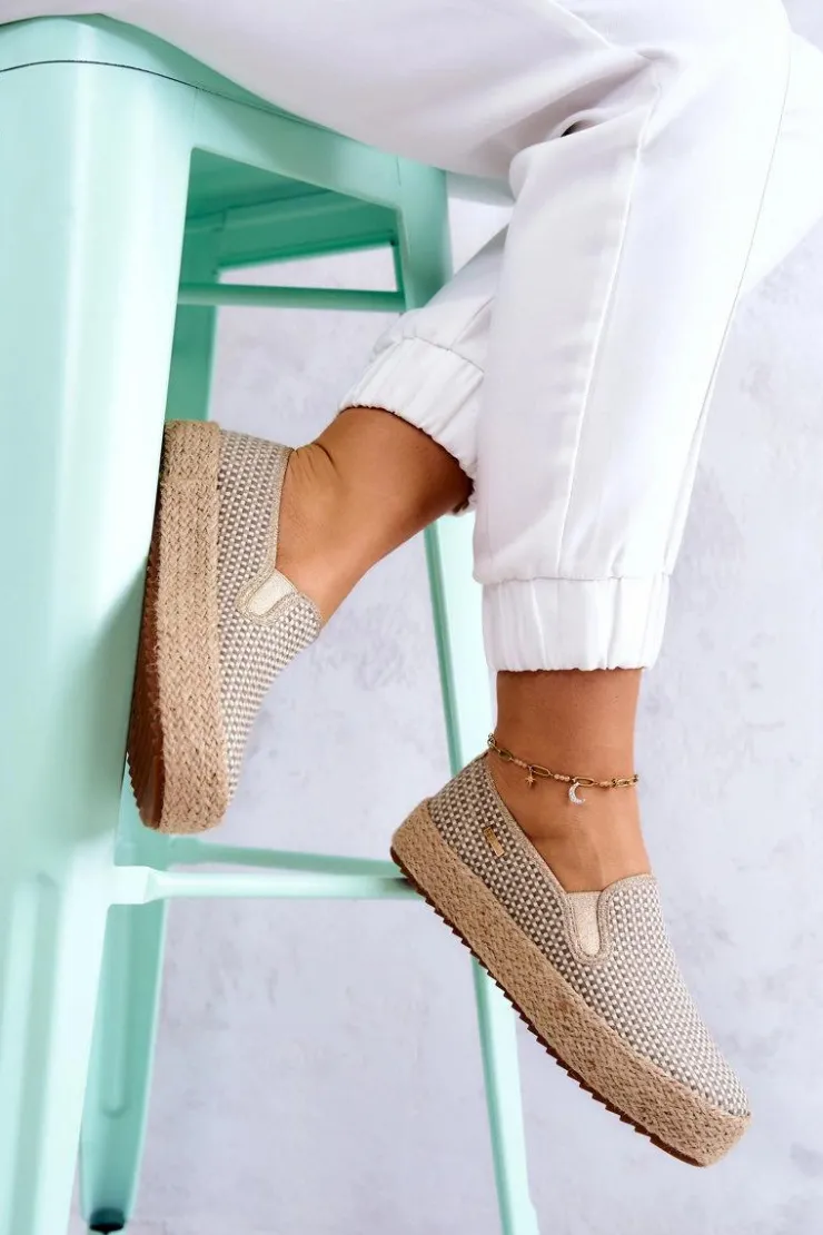 Big Star Shoes Trampki Damskie Slip-On|Trampki Damskie Big Star*Damskie Plecione Tenisówki Slip On Big Star JJ274394 Beżowe