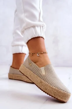 Big Star Shoes Trampki Damskie Slip-On|Trampki Damskie Big Star*Damskie Plecione Tenisówki Slip On Big Star JJ274394 Beżowe