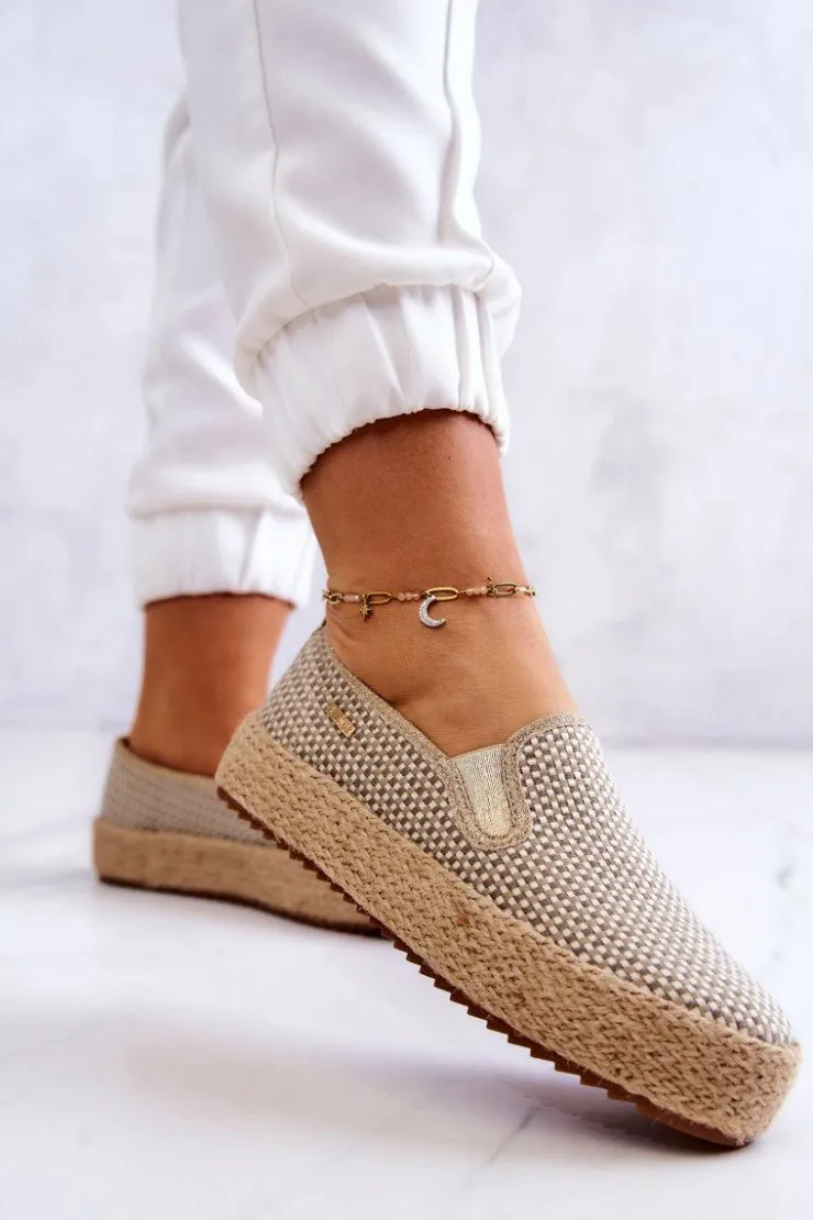 Big Star Shoes Trampki Damskie Slip-On|Trampki Damskie Big Star*Damskie Plecione Tenisówki Slip On Big Star JJ274394 Beżowe