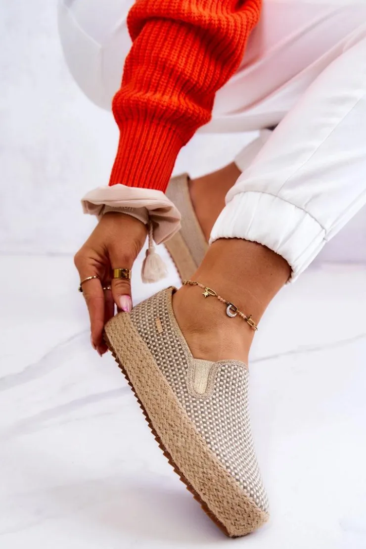 Big Star Shoes Trampki Damskie Slip-On|Trampki Damskie Big Star*Damskie Plecione Tenisówki Slip On Big Star JJ274394 Beżowe