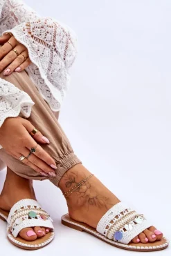 Damskie Boto Damskie Plecione Zdobione Klapki Białe Millano