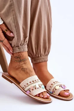 Boto Klapki Damskie Klasyczne*Damskie Plecione Zdobione Klapki Różowe Millano