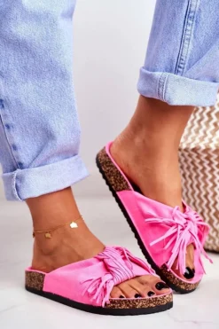 New Boto Damskie Różowe Fluo Klapki Na Korku Frędzle Marina
