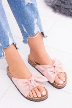 Sale Boto Damskie Różowe Klapki Na Korku Kokardki Dominica