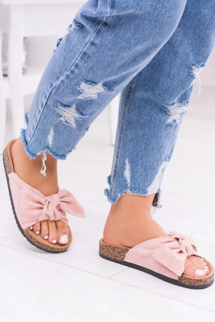 Sale Boto Damskie Różowe Klapki Na Korku Kokardki Dominica