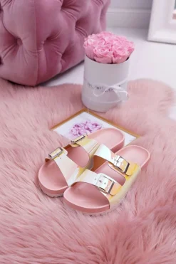 Boto Klapki Damskie Klasyczne*Damskie Różowe Profilowane Klapki Opalizujące Astramos