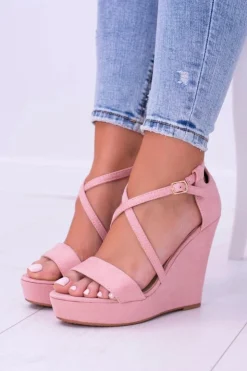 Boto Sandały Na Koturnie*Damskie Różowe Zamszowe Sandały Na Koturnie Eline