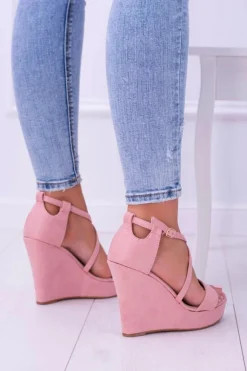 Boto Sandały Na Koturnie*Damskie Różowe Zamszowe Sandały Na Koturnie Eline