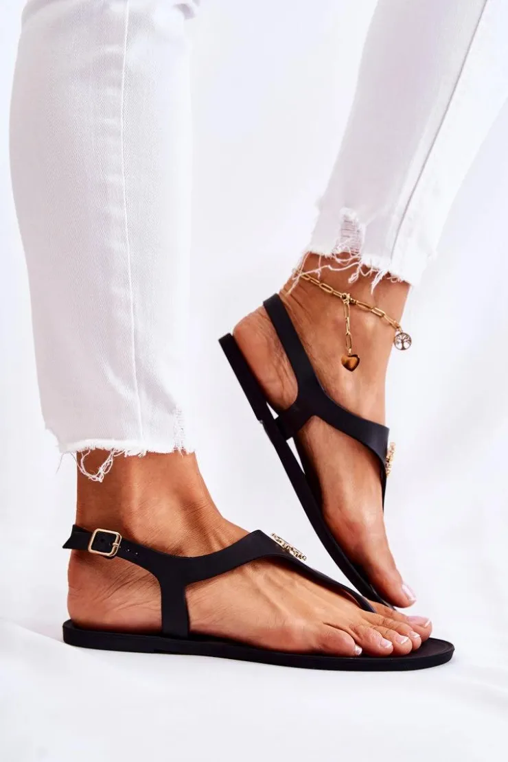 Boto Sandały Gumowe|Sandały Płaskie*Damskie Sandałki Czarne Sonner