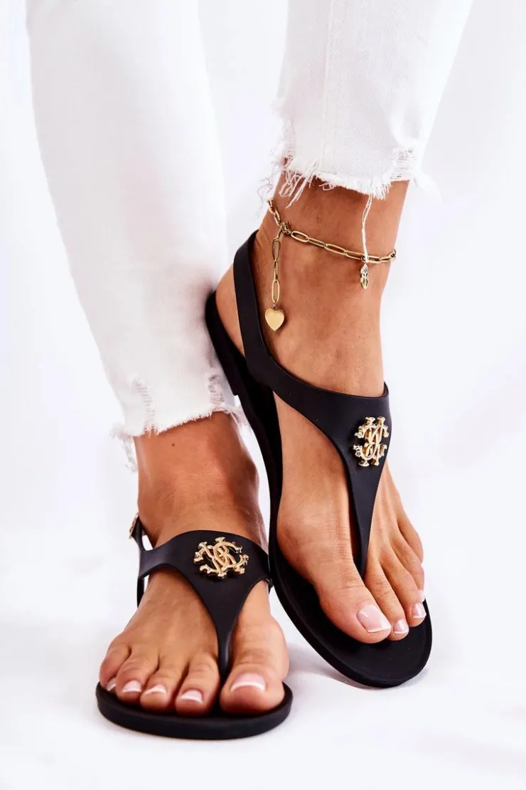 Boto Sandały Gumowe|Sandały Płaskie*Damskie Sandałki Czarne Sonner