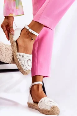 Boto Sandały Płaskie*Damskie Sandałki Espadryle Ażurowe Białe Murillo