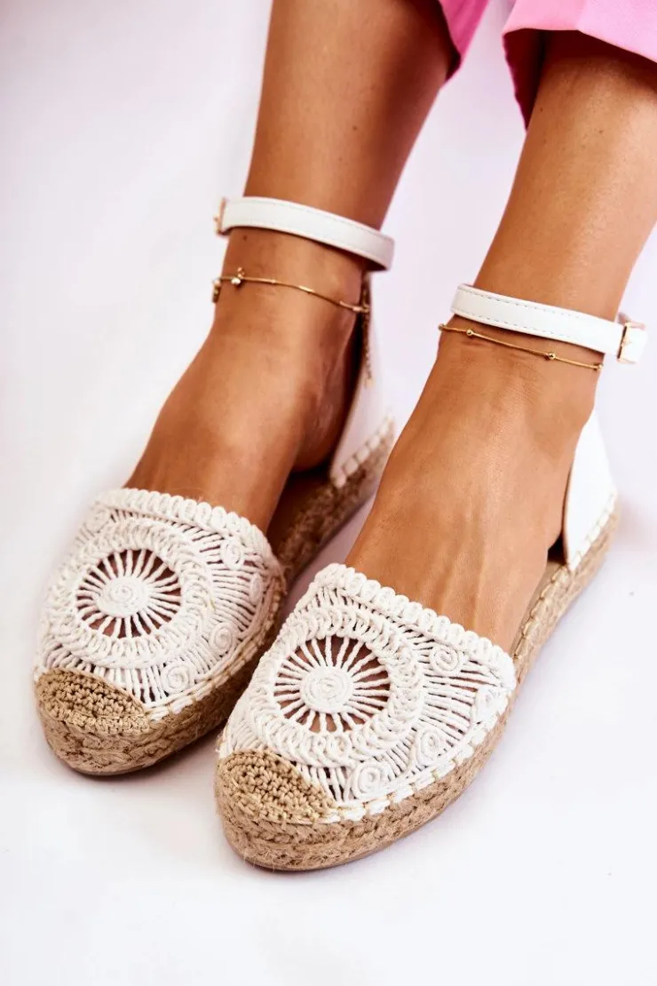 Boto Sandały Płaskie*Damskie Sandałki Espadryle Ażurowe Białe Murillo