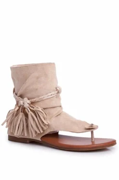 Damskie Boto Damskie Sandałki Japonki Z Cholewką Beżowe SL1011 Madrit