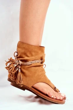 Outlet Boto Damskie Sandałki Japonki Z Cholewką Camel SL1011 Madrit