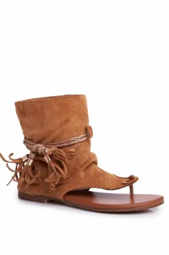 Outlet Boto Damskie Sandałki Japonki Z Cholewką Camel SL1011 Madrit