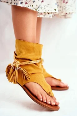 Damskie Boto Damskie Sandałki Japonki Z Cholewką Żółte SL1011 Madrit