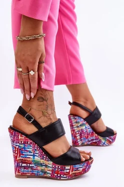 Boto Sandały Na Koturnie*Damskie Sandałki Na Koturnie Czarne Calderia