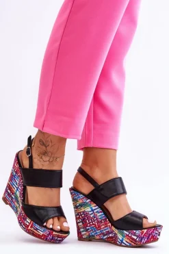 Boto Sandały Na Koturnie*Damskie Sandałki Na Koturnie Czarne Calderia