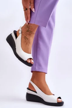 Clearance Buty Sergio Leone Damskie Sandałki Na Koturnie Sergio Leone SK853 Białe