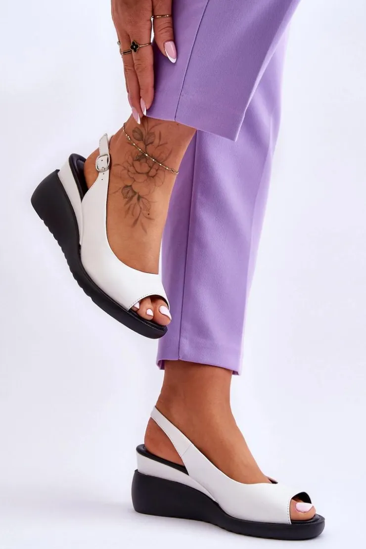 Clearance Buty Sergio Leone Damskie Sandałki Na Koturnie Sergio Leone SK853 Białe