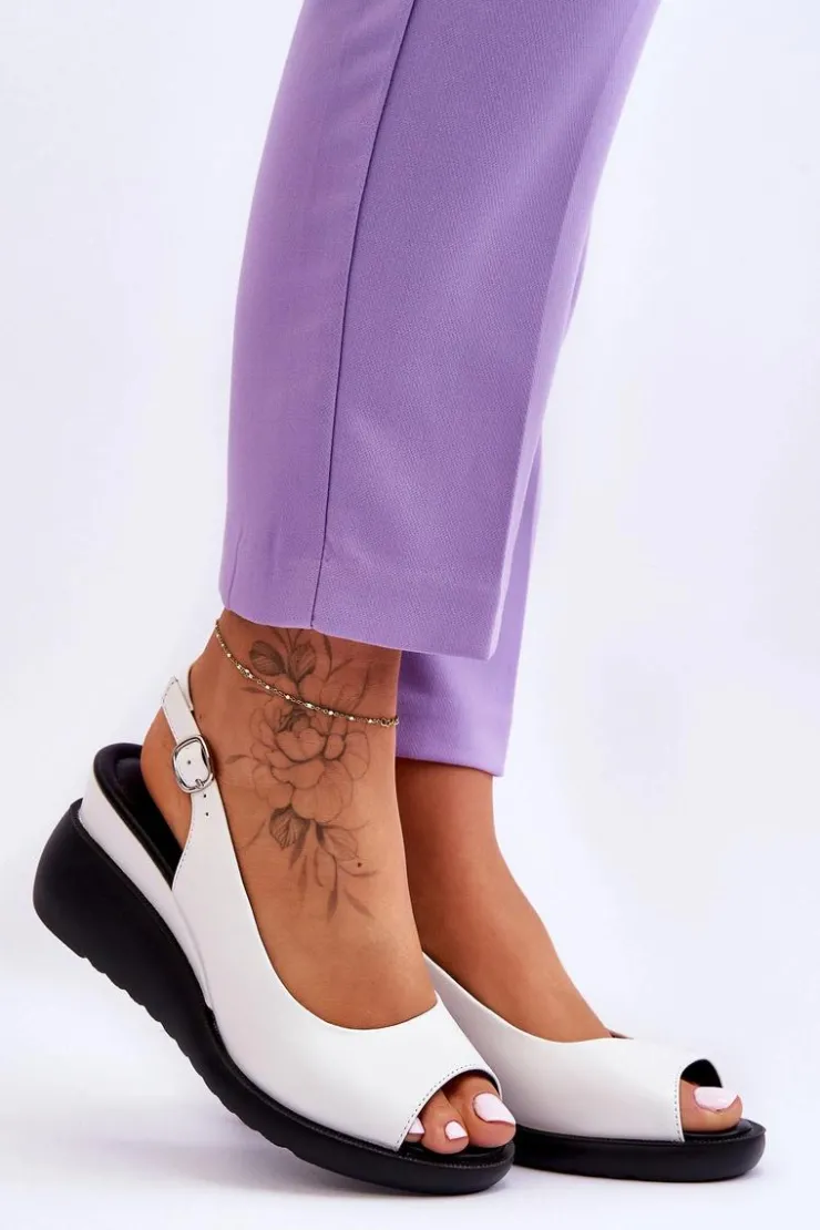 Clearance Buty Sergio Leone Damskie Sandałki Na Koturnie Sergio Leone SK853 Białe