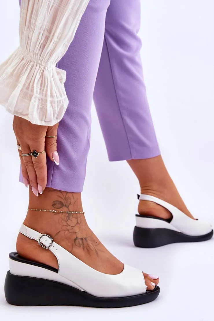 Clearance Buty Sergio Leone Damskie Sandałki Na Koturnie Sergio Leone SK853 Białe