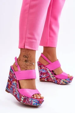 Boto Sandały Na Koturnie*Damskie Sandałki Na Koturnie Różowe Calderia