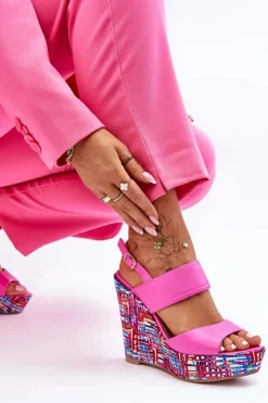 Boto Sandały Na Koturnie*Damskie Sandałki Na Koturnie Różowe Calderia