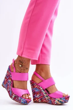 Boto Sandały Na Koturnie*Damskie Sandałki Na Koturnie Różowe Calderia