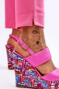 Boto Sandały Na Koturnie*Damskie Sandałki Na Koturnie Różowe Calderia