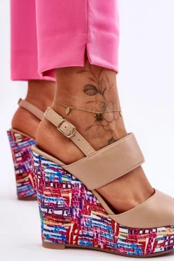 Damskie Boto Damskie Sandałki Na Koturnie Beżowe Calderia