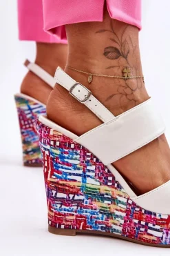 Hot Boto Damskie Sandałki Na Koturnie Białe Calderia