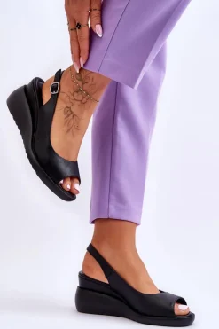 Damskie Buty Sergio Leone Damskie Sandałki Na Koturnie Sergio Leone SK853 Czarne