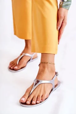 Boto Sandały Gumowe*Damskie Sandałki Srebrne Storm