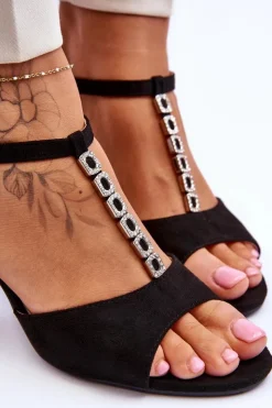 Damskie buty S.Barski Sandały Na Obcasie*Damskie Sandałki Zamszowe Na Słupku Czarne Florines