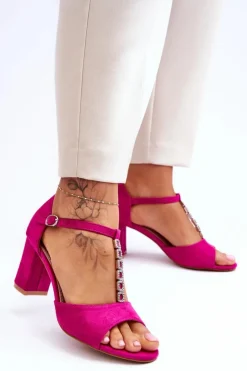 Damskie buty S.Barski Sandały Na Obcasie*Damskie Sandałki Zamszowe Na Słupku Fuksja Florines