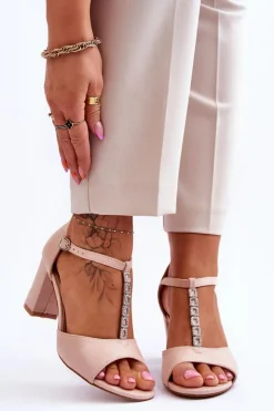 Damskie buty S.Barski Sandały Na Obcasie*Damskie Sandałki Zamszowe Na Słupku Beżowe Florines