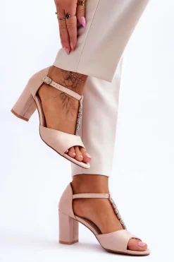 Damskie buty S.Barski Sandały Na Obcasie*Damskie Sandałki Zamszowe Na Słupku Beżowe Florines