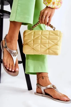 Boto Sandały Gumowe*Damskie Sandałki Złote Sonner