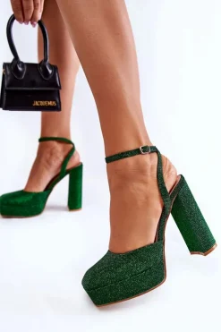 Damskie Boto Damskie Sandały Brokatowe Na Słupku Zielone Rosel